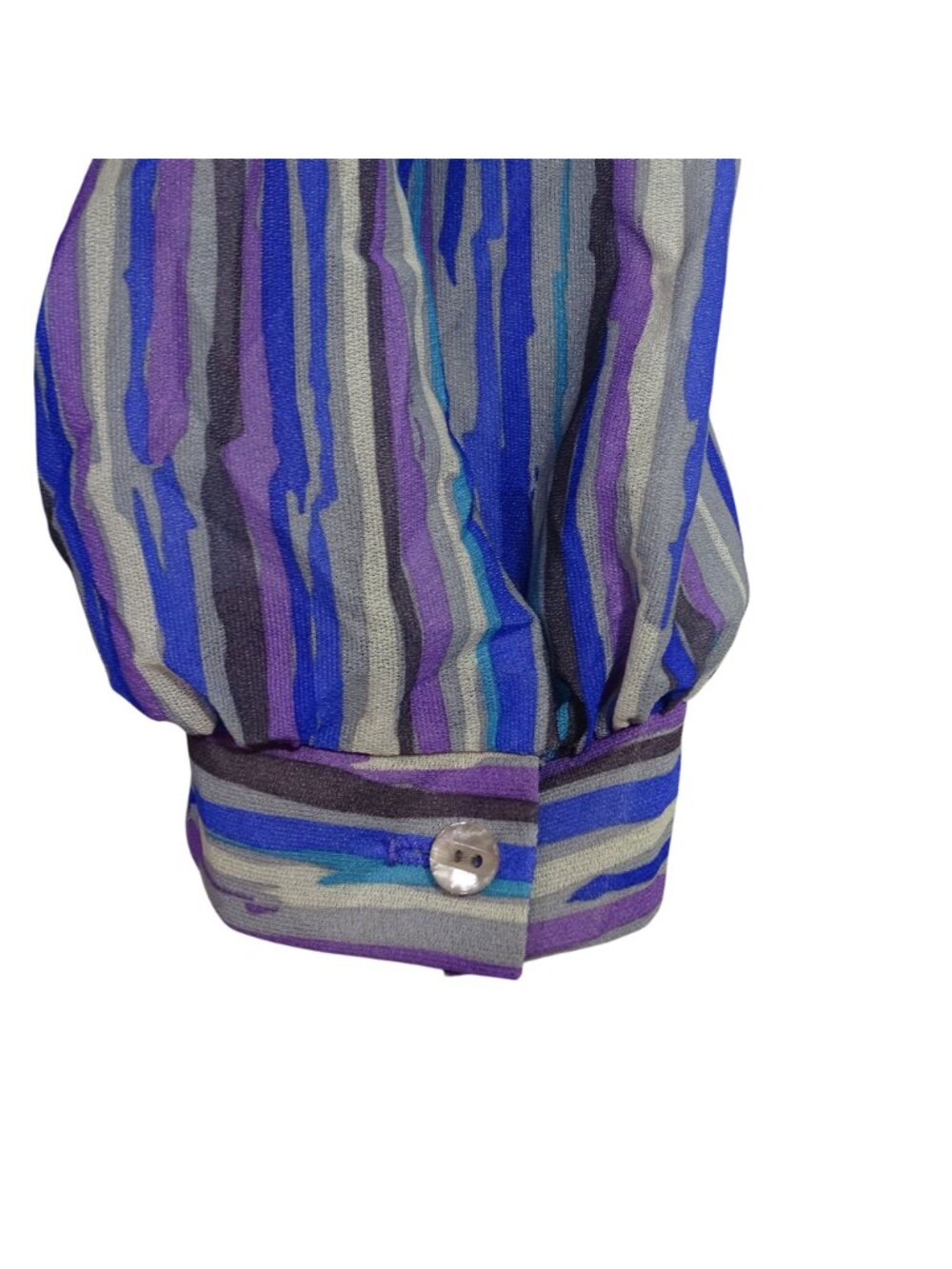 Vintage 80s Teddi Of California Multicolor Stripe Ruffle Blouse Size 18 Office - Picture 4 of 11